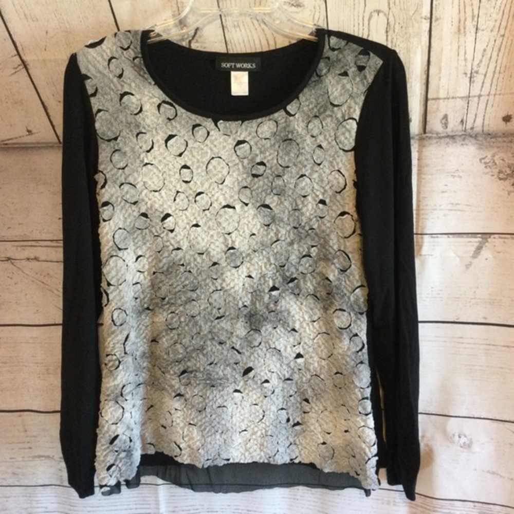 Soft Works Black and Gray Cutout Design Women's Top Dressy Size Large